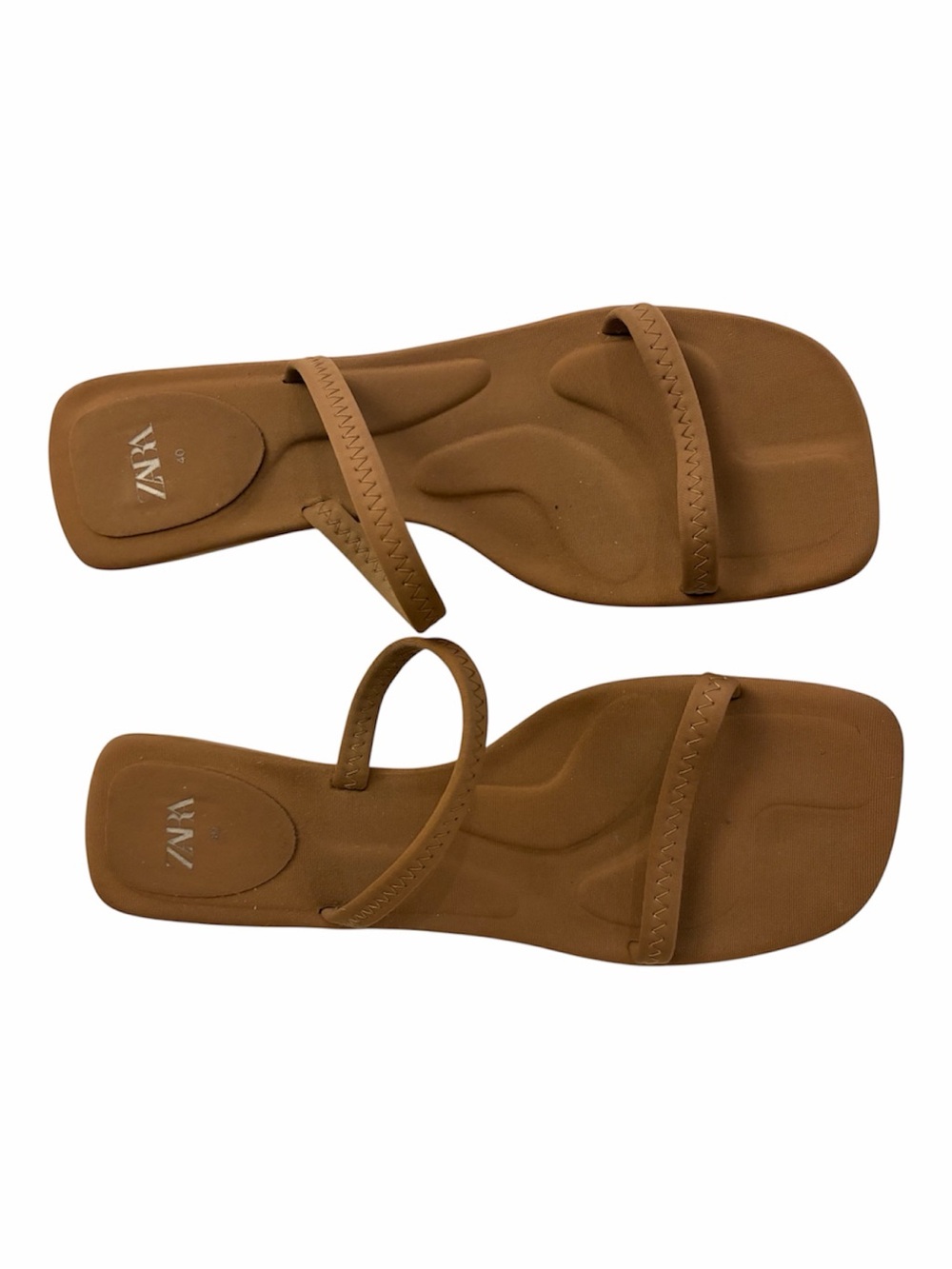 Zara Tan Two-Strap Toe-Loop Sandals